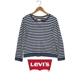 Levis Womens Navy White Striped Long Sleeve Sweater Size Medium